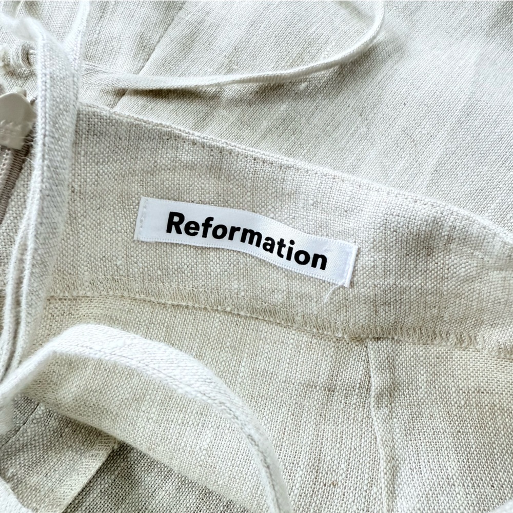 Reformation Huntington Open Back Linen Jumpsuit 12 Oatmeal Wide Leg Lace Up - Picture 8 of 16